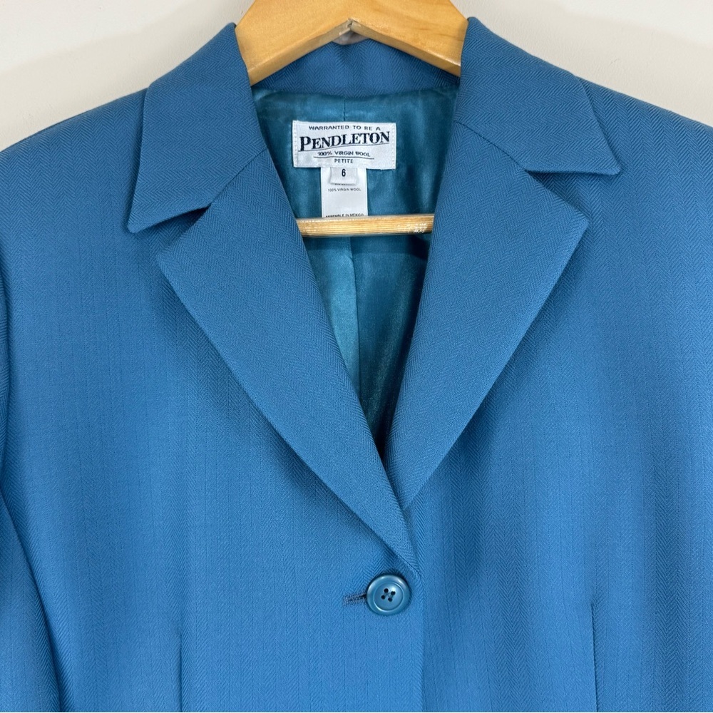 Pendleton 100% Wool Herringbone Skirt Suit Set Blazer & Skirt Blue NWT Size 6P - Picture 4 of 11